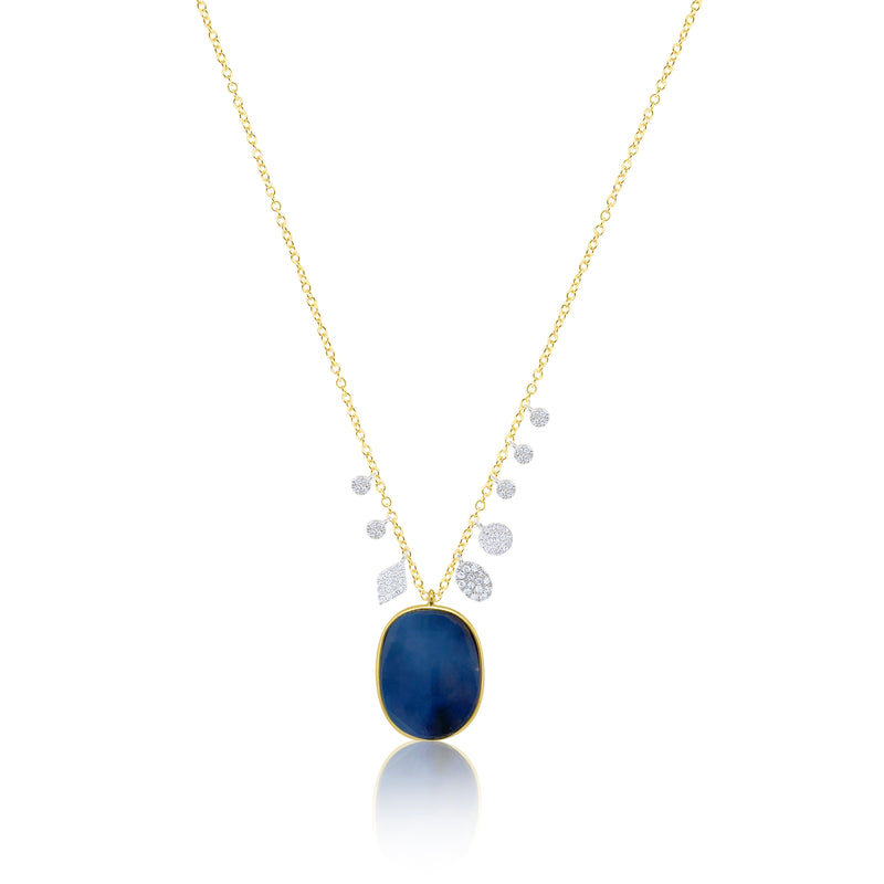 14kt Yellow Gold Blue Opal Gemstone Diamond Necklace