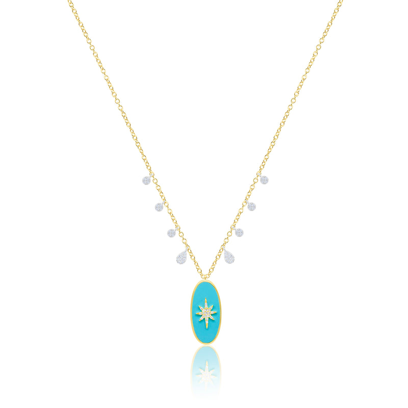 Yellow Gold Diamond and Turquoise Starburst Necklace