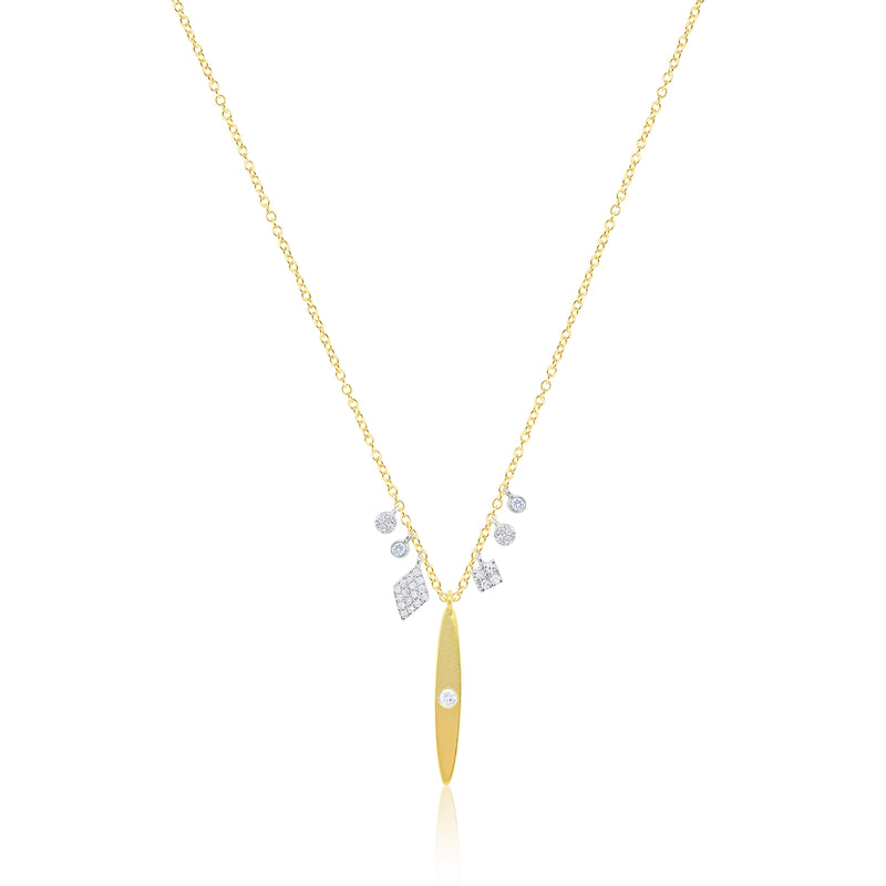 Brushed Gold and Diamond Post Necklace