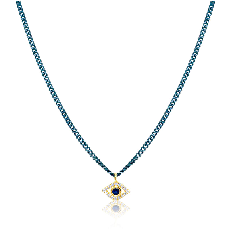Blue Jean Silver and Gold Evil Eye Necklace