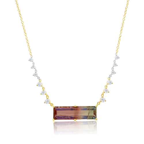 Yellow Gold and Diamond Watermelon Tourmaline Necklace
