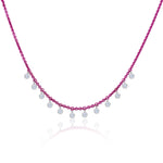 Electric Pink Diamond Silver and Gold Diamond Fringe Necklace