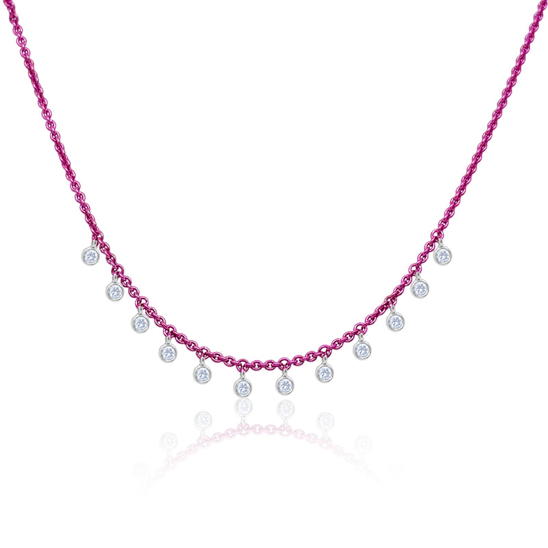 Electric Pink Diamond Silver and Gold Diamond Fringe Necklace