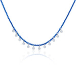 Electric Blue Diamond Silver and Gold Diamond Fringe Necklace