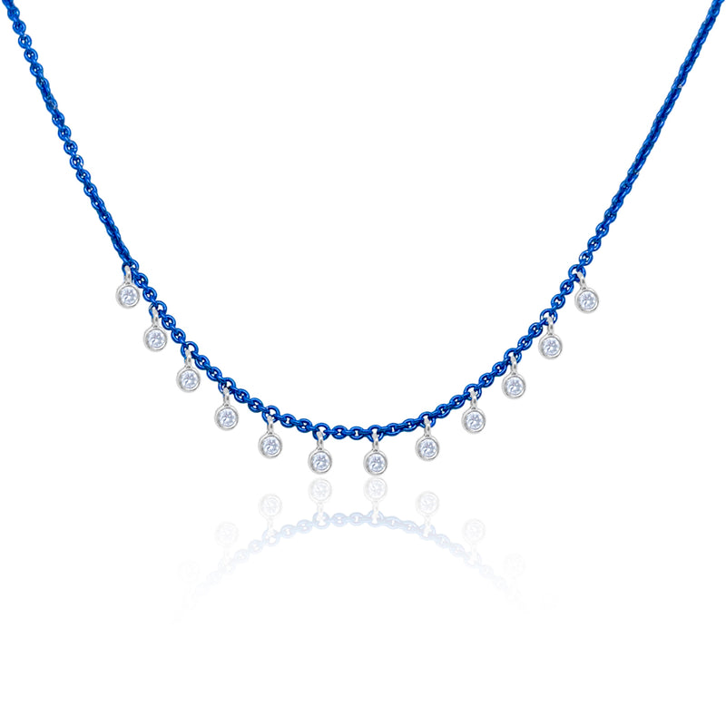 Electric Blue Diamond Silver and Gold Diamond Fringe Necklace