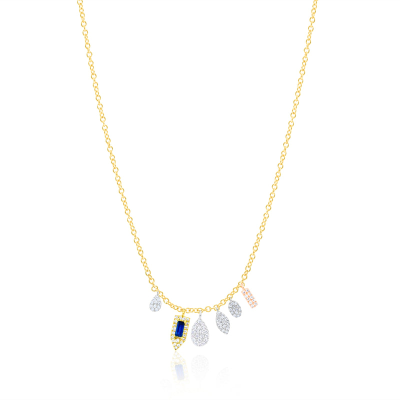 Blue Sapphire and Diamond Charm Necklace