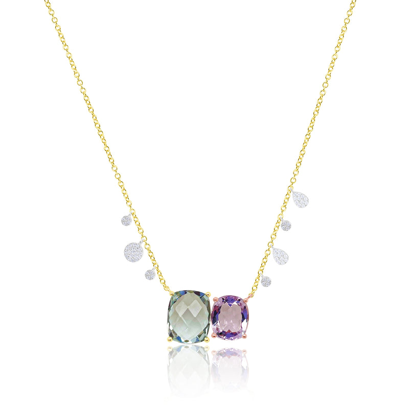 Amethyst and Green Amethyst Two Stone Necklace with Diamonds