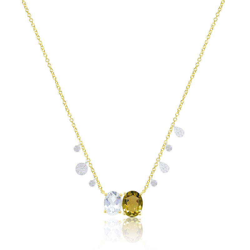 14kt Yellow Gold Green Amethyst and Citrine Diamond Necklace