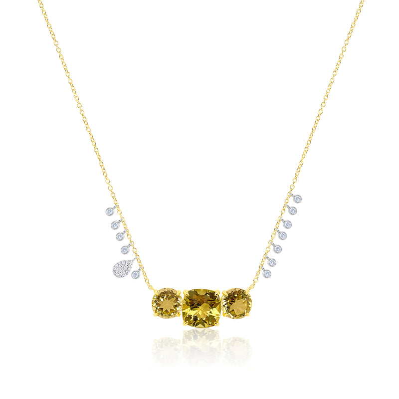 Yellow Gold Dimond Bezel Citrine Trio Necklace