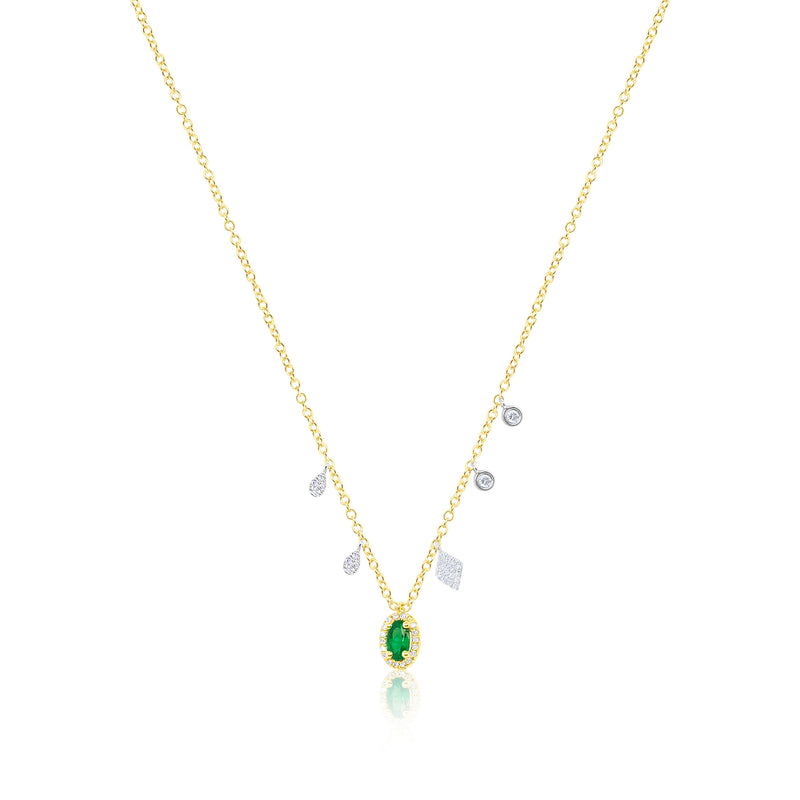 14kt Yellow Gold Emerald Diamond Necklace