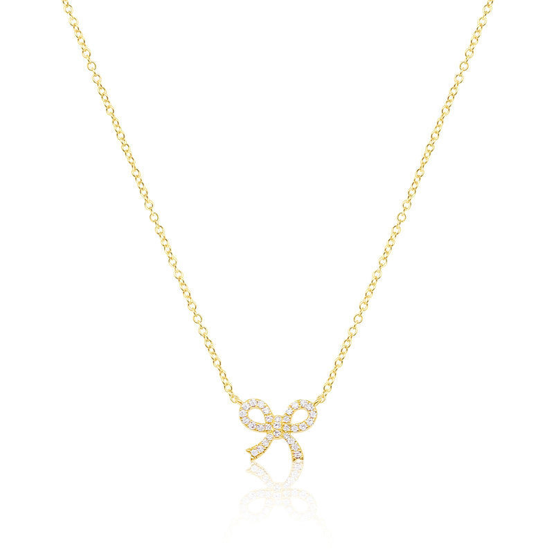 Delicate Diamond Bow Yellow Gold Necklace