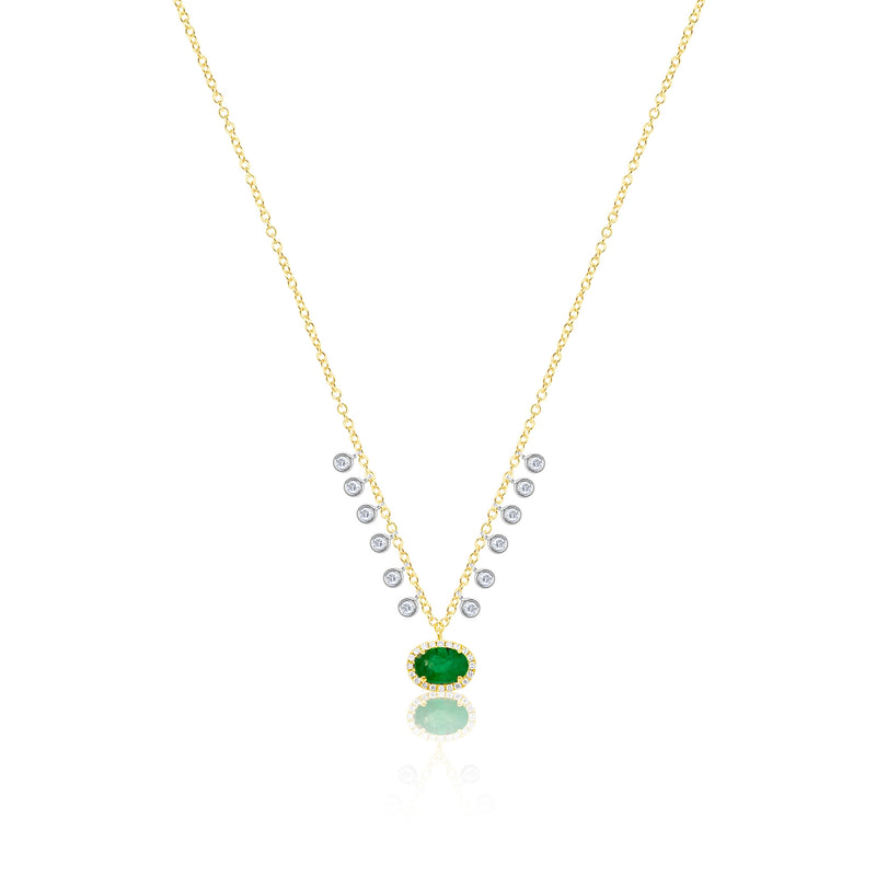 14 Kt Yellow Gold Emerald Diamond Necklace