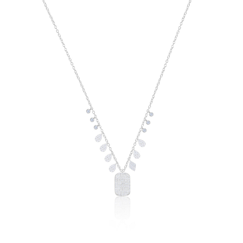 14kt White Gold Dog Tag Diamond Necklace