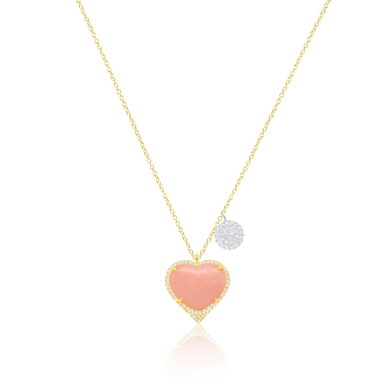 Yellow Gold Pink Opal Diamond Necklace