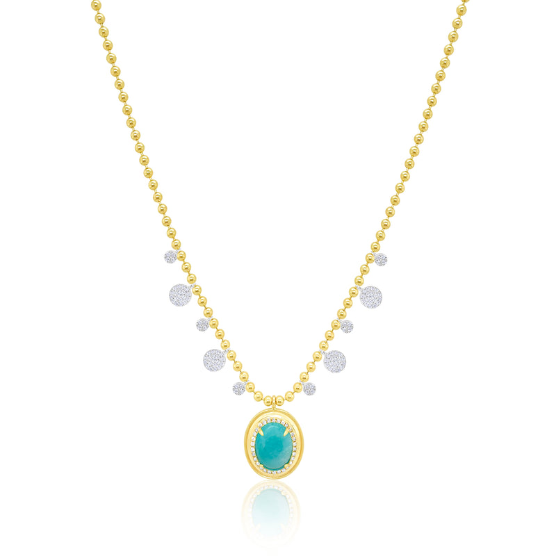Yellow Gold Amazonite Ball Chain Diamond Necklace