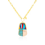 Mosaic Yellow Gold and Diamond Pattern work Turquoise Necklace