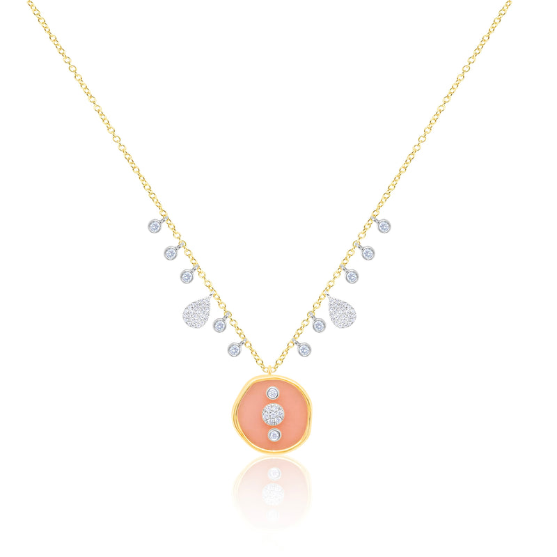 Yellow Gold Diamond and Pink Opal Necklace