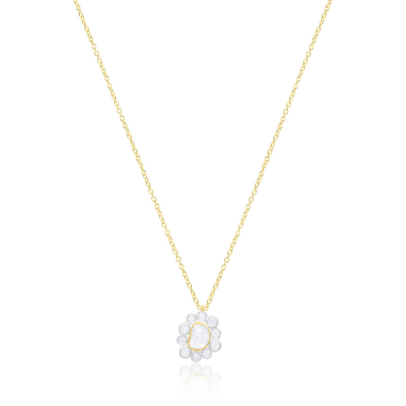All Silver Rough Diamond Flower Necklace