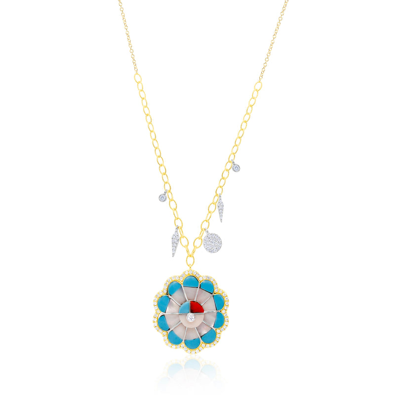 Yellow Gold Mosaic Necklace with Diamond Charms