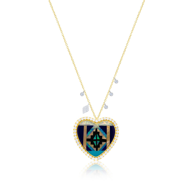 Mosaic Gemstone Inlay Heart Necklace