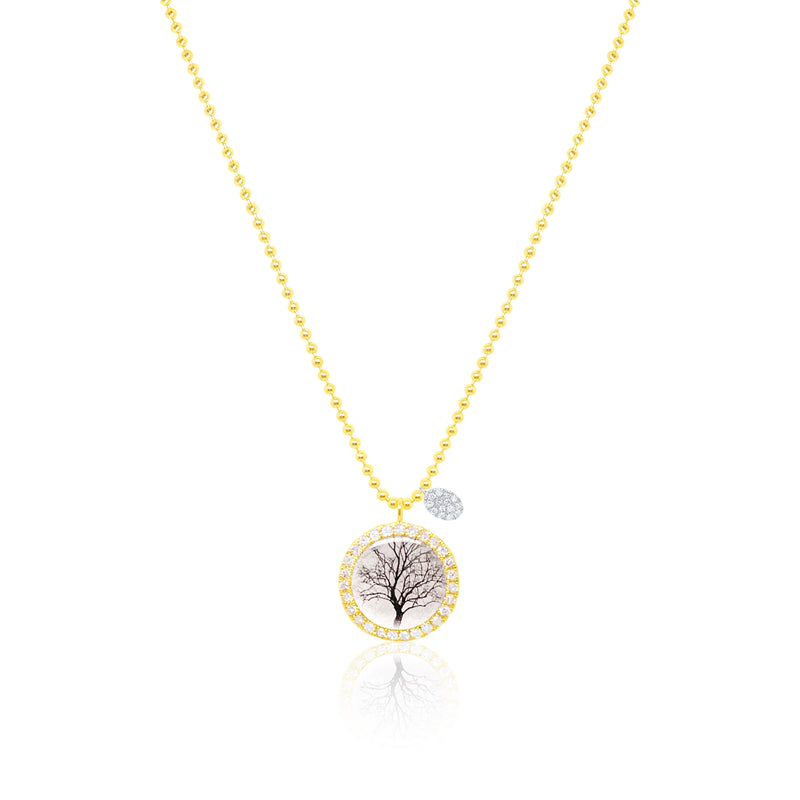 Yellow Silver and Diamond Printed Lithograph Necklace