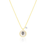 Yellow Gold Hamsa Lithograph Diamond and Silver Necklace