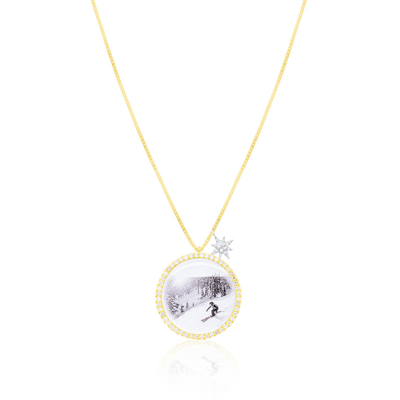 Yellow Silver and Diamond 24 inch adjustable Ski Necklace