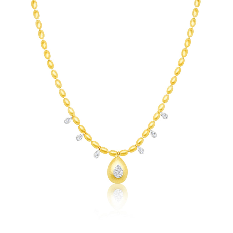 Yellow Silver Teardrop Diamond Pendent Necklace
