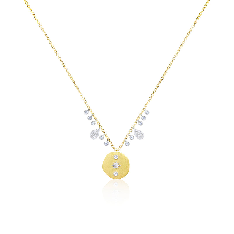 14kt Yellow Gold Disc Necklace Celestial Theme Diamond Charms