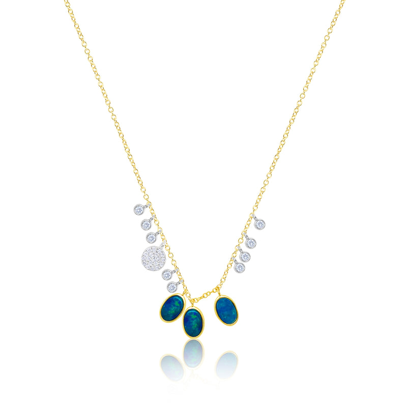 14kt Two Tone Gold Blue Opal Diamond Necklace