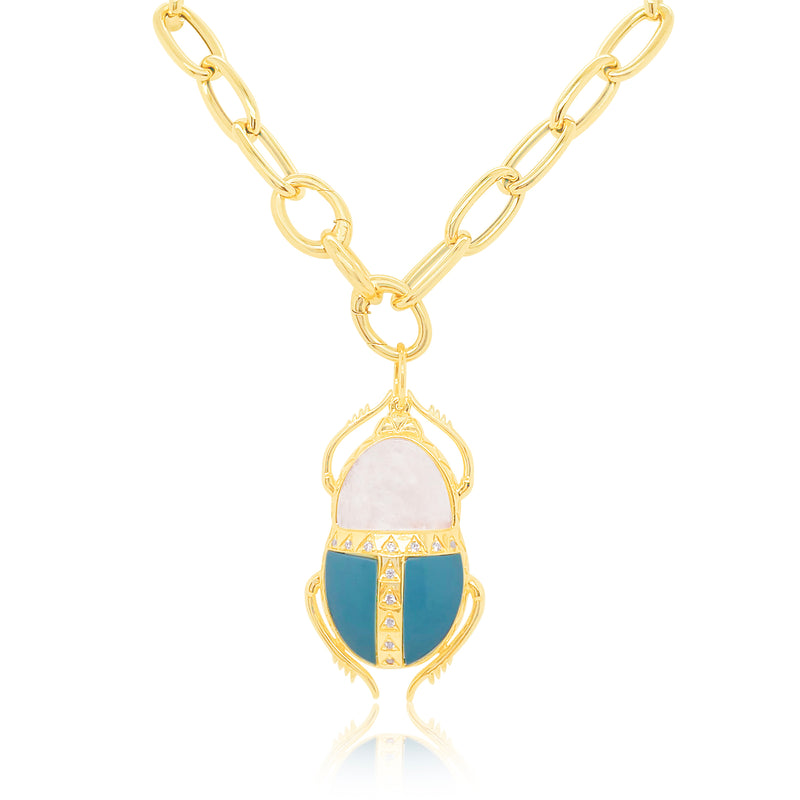 Yellow Gold Scarab Chunky Chain Necklace