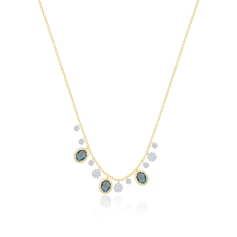 14kt Yellow Gold Blue Topaz Mutli Diamond Necklace