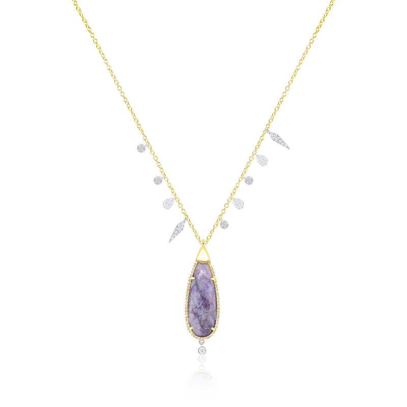 14kt Yellow Gold Silver Center Purple Jasper Diamond Necklace