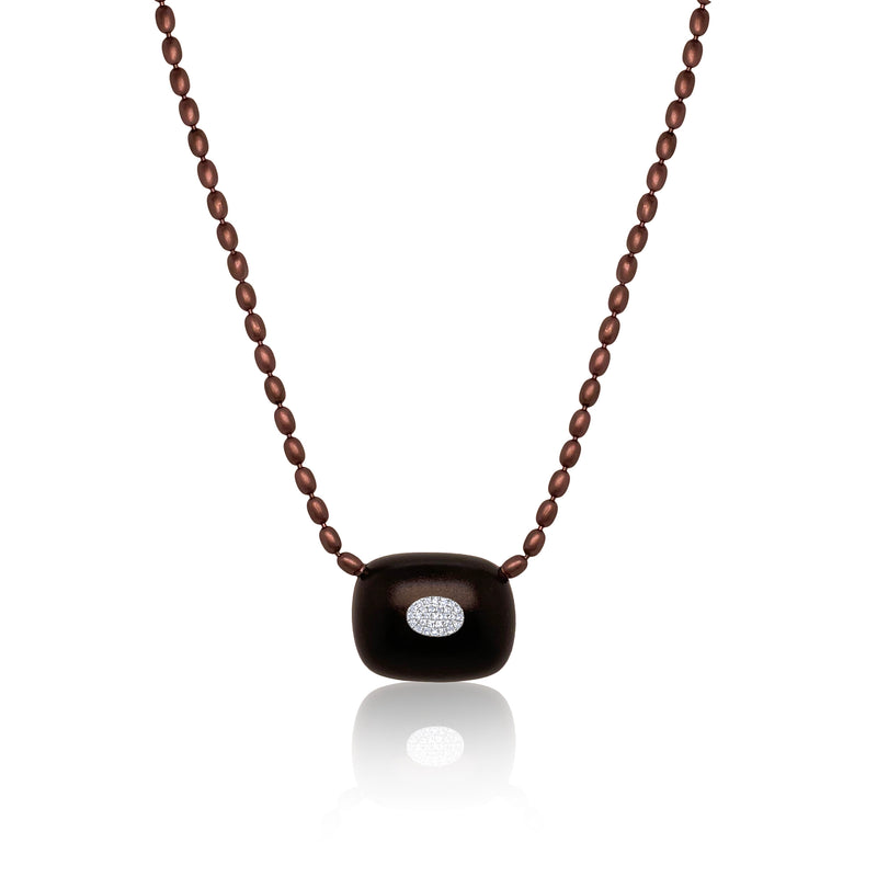Brown Rhodium Rectangle Pendent Diamond Oval Necklace