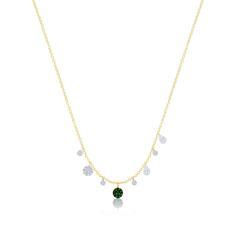 14kt Yellow Gold Meira T Diamond and Emerald Disc Necklace