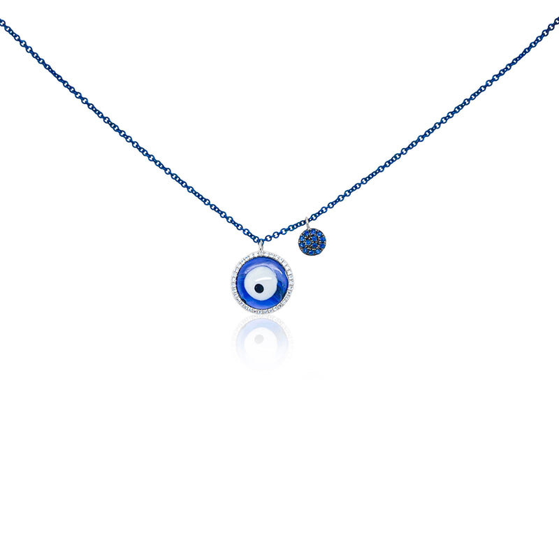 Blue Rhodium White Gold Diamond Evil Eye Necklace