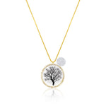Yellow Silver and Diamond Tree of Life 24 Inch adjustable Necklace