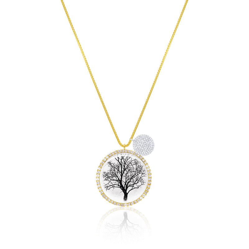 Yellow Silver and Diamond Tree of Life 24 Inch adjustable Necklace