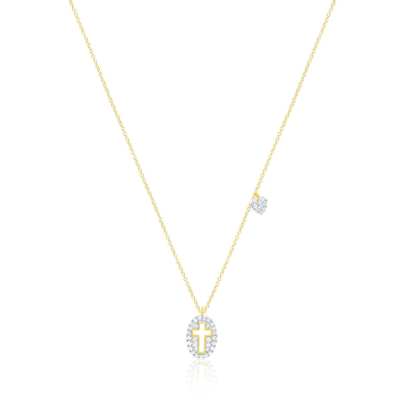 14kt Yellow Gold Cross Heart Diamond Necklace