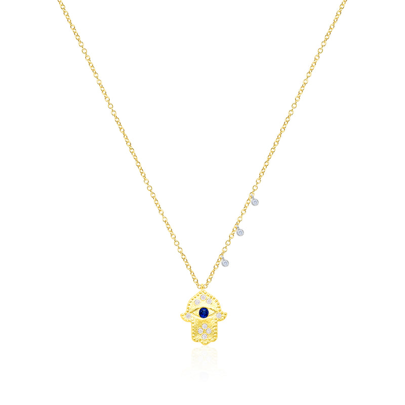 Yellow Silver Saphire and Diamond Hamsa Necklace