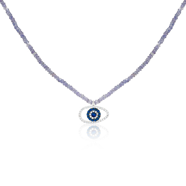 Tanzanite Beaded Necklace with Diamond Evil Eye Charm – Meira T