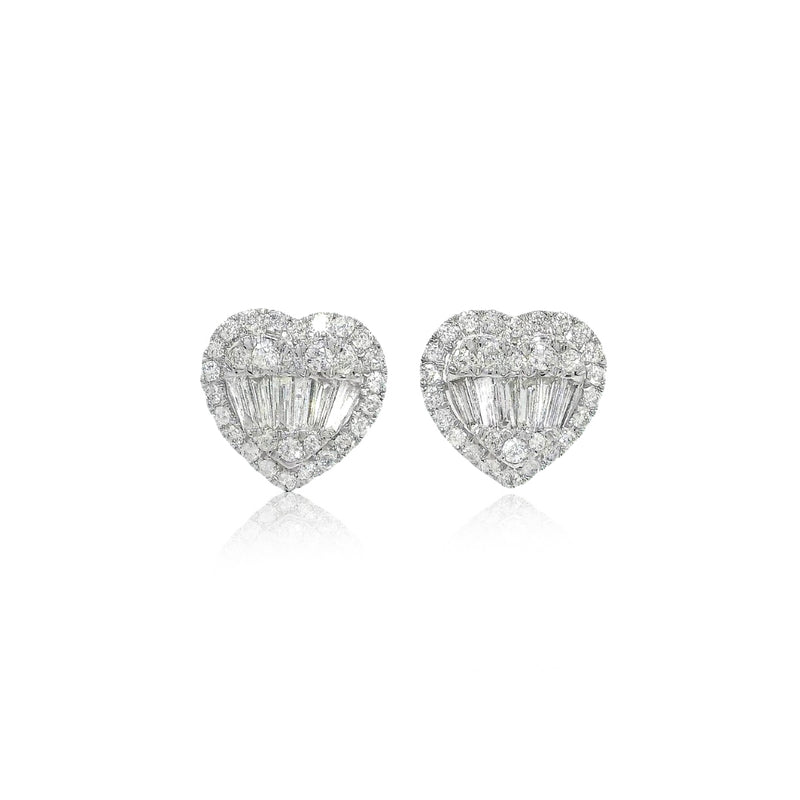 White Gold Diamond Heart Illusion Studs