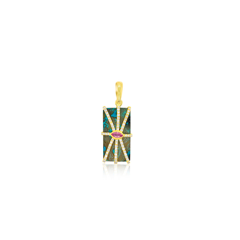 Yellow Gold Turquoise Pink Sapphire Charm
