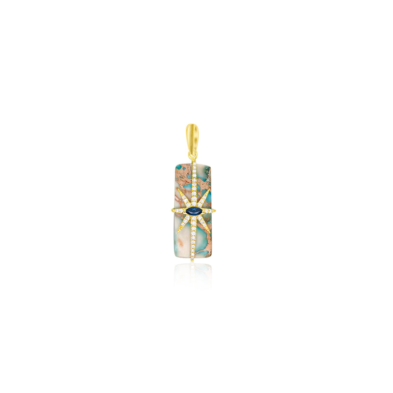 Yellow Gold Turquoise and Blue Sapphire Starburst Charm