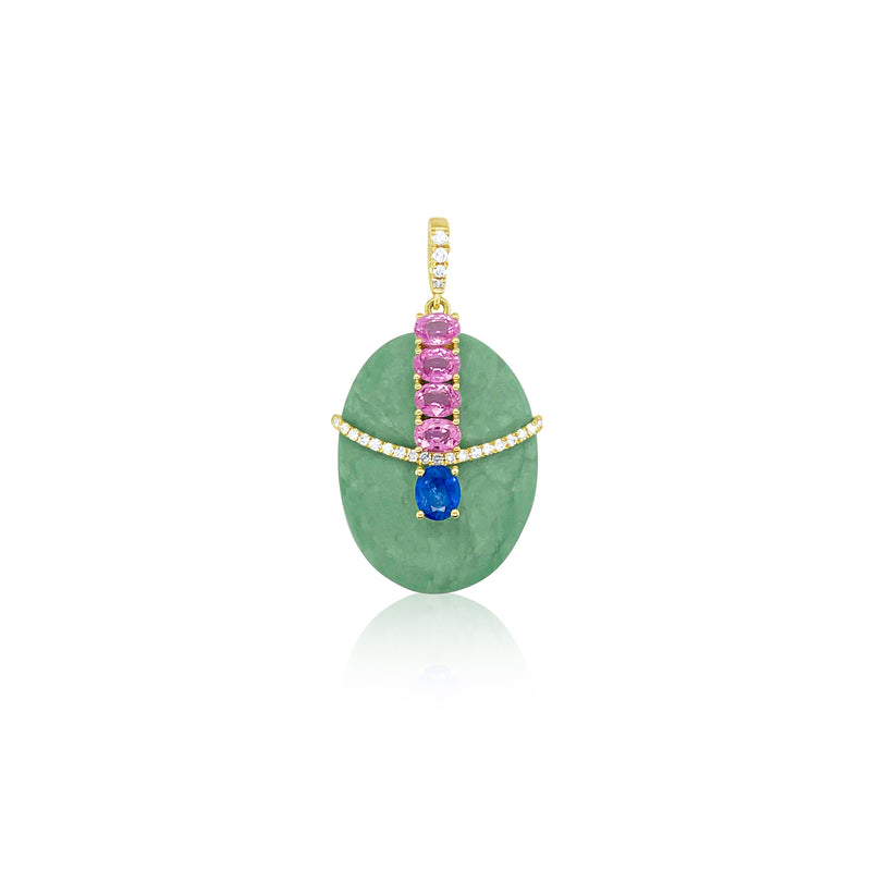 Yellow Gold Chrysoprase Diamond Sapphire Charm