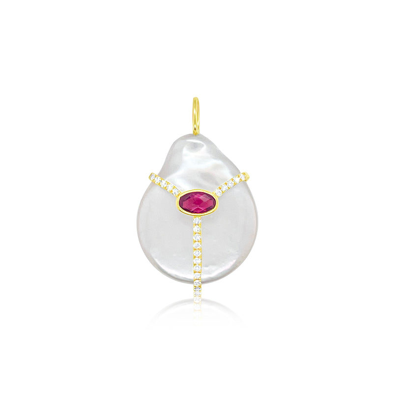 Pearl and Garnet Diamond Charm
