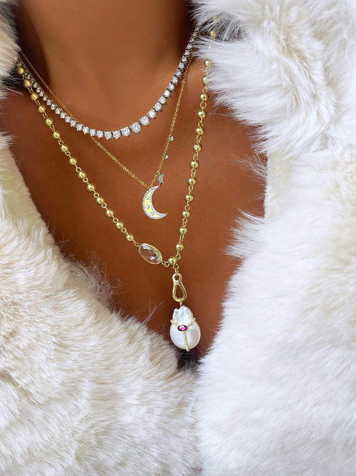 Pearl and Garnet Diamond Charm