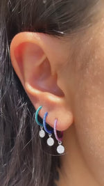 Space Black Diamond Disc Charm Huggies