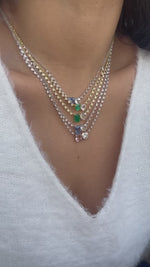 Yellow Gold Two Stoned Diamond and Emerald Necklace