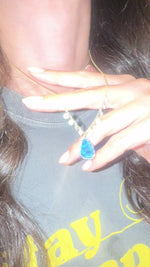 Yellow Gold Blue Opal Diamond Necklace